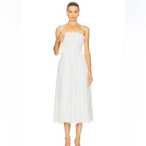 Chic White Midi Dress with Lace Detailing